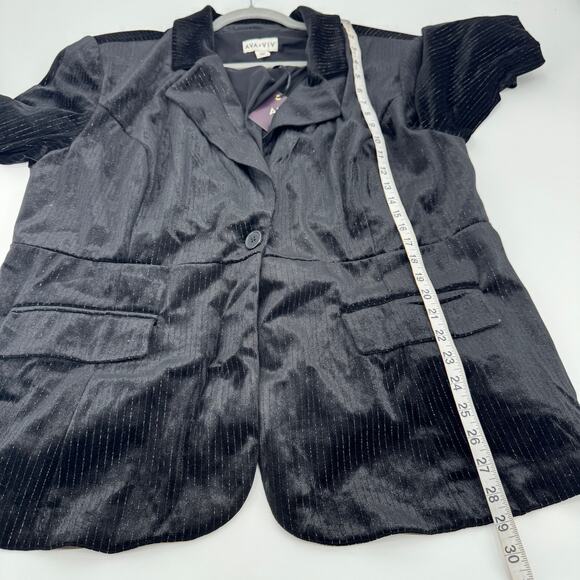 Ava & Viv Black Velvet Metallic Pinstripe Blazer Jacket Notch Career NWT 1X - Picture 9 of 9